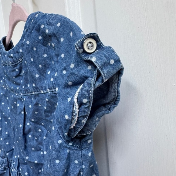 Cat & Jack 2T Girls Blue & White Polka Dot Button Down Short Sleeve Shirt Blouse - Picture 6 of 6